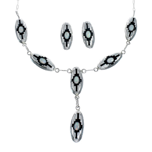 Native American Navajo Blue Opal Sterling Silver Link Necklace Set NX11491